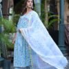 Soothing Floral Premium Cotton Suit Set – Sea Blue